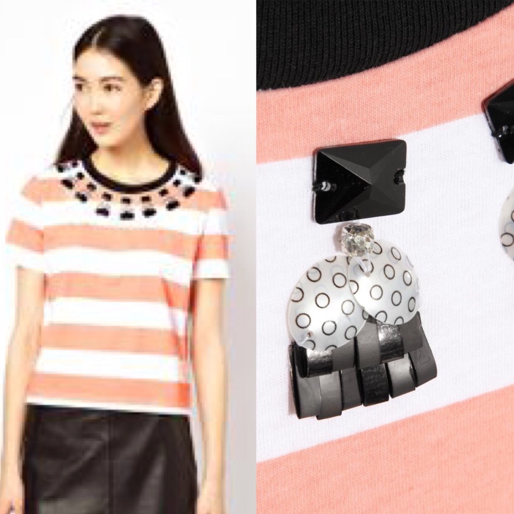 Mother of Pearl Juno Boxy T-Shirt in Coral Stripe